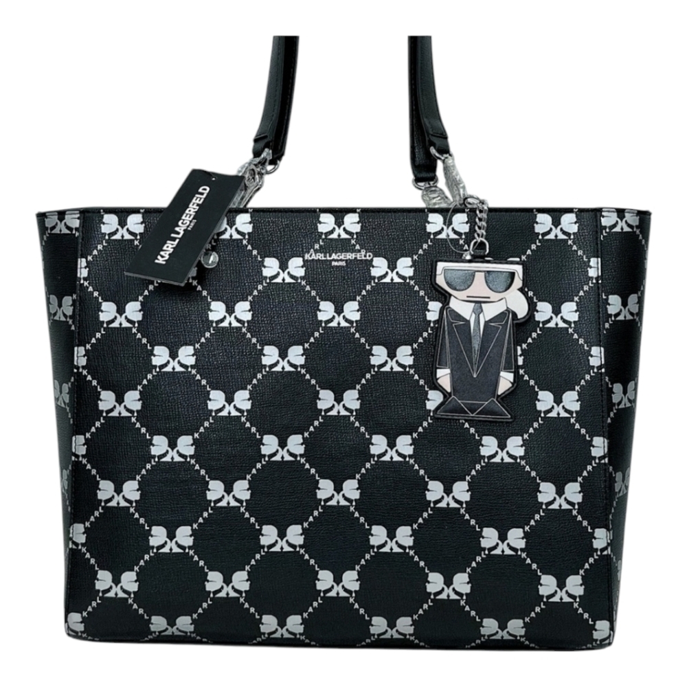 Karl Lagerfeld Paris Adele Tote Carryall Bag Signature Print Black